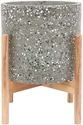 Amazon Brand – Rivet Terrazzo Planter with Wood Stand, 12.6"H, Gray | Amazon (US)
