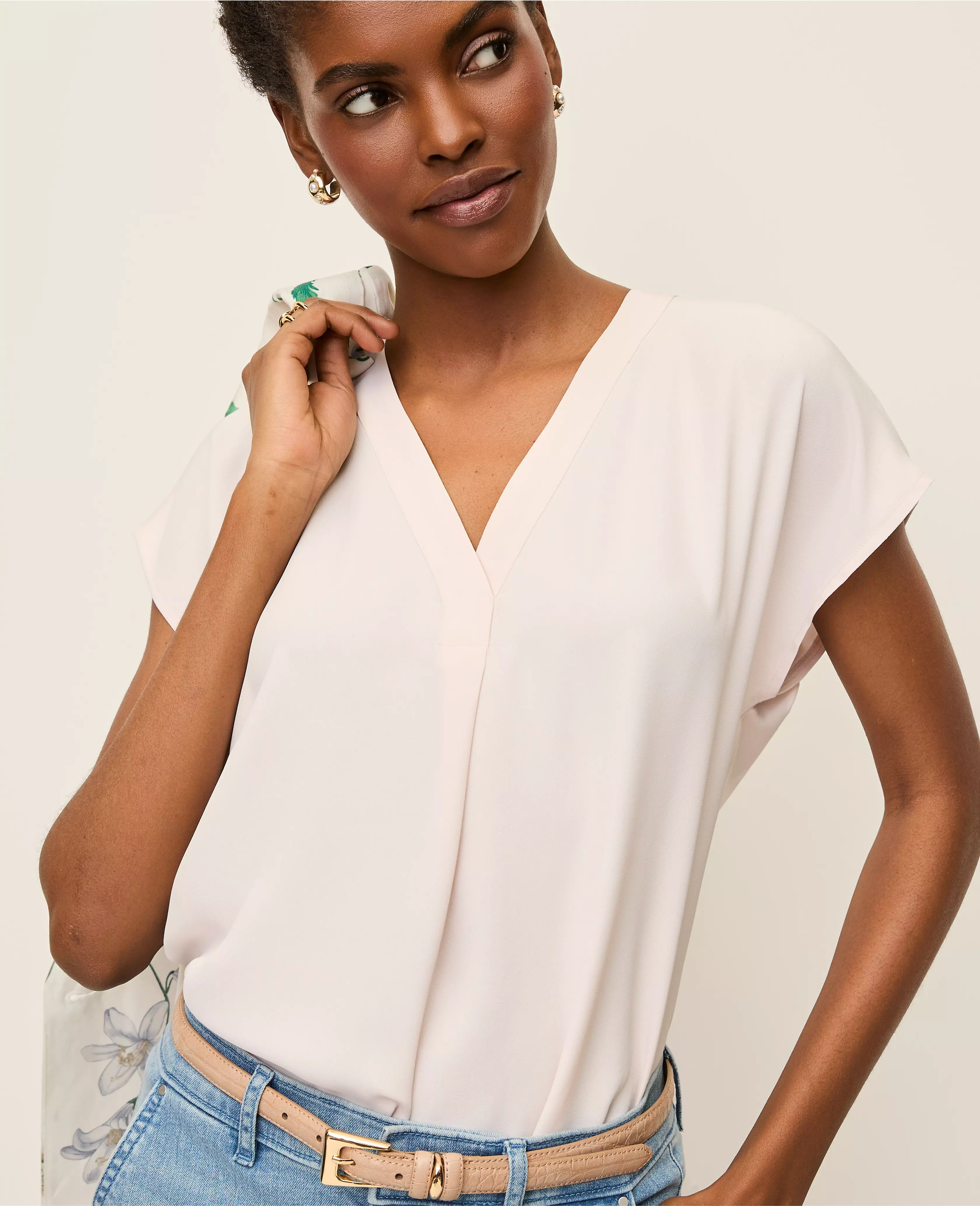 Petite Mixed Media Pleat Front Top | Ann Taylor