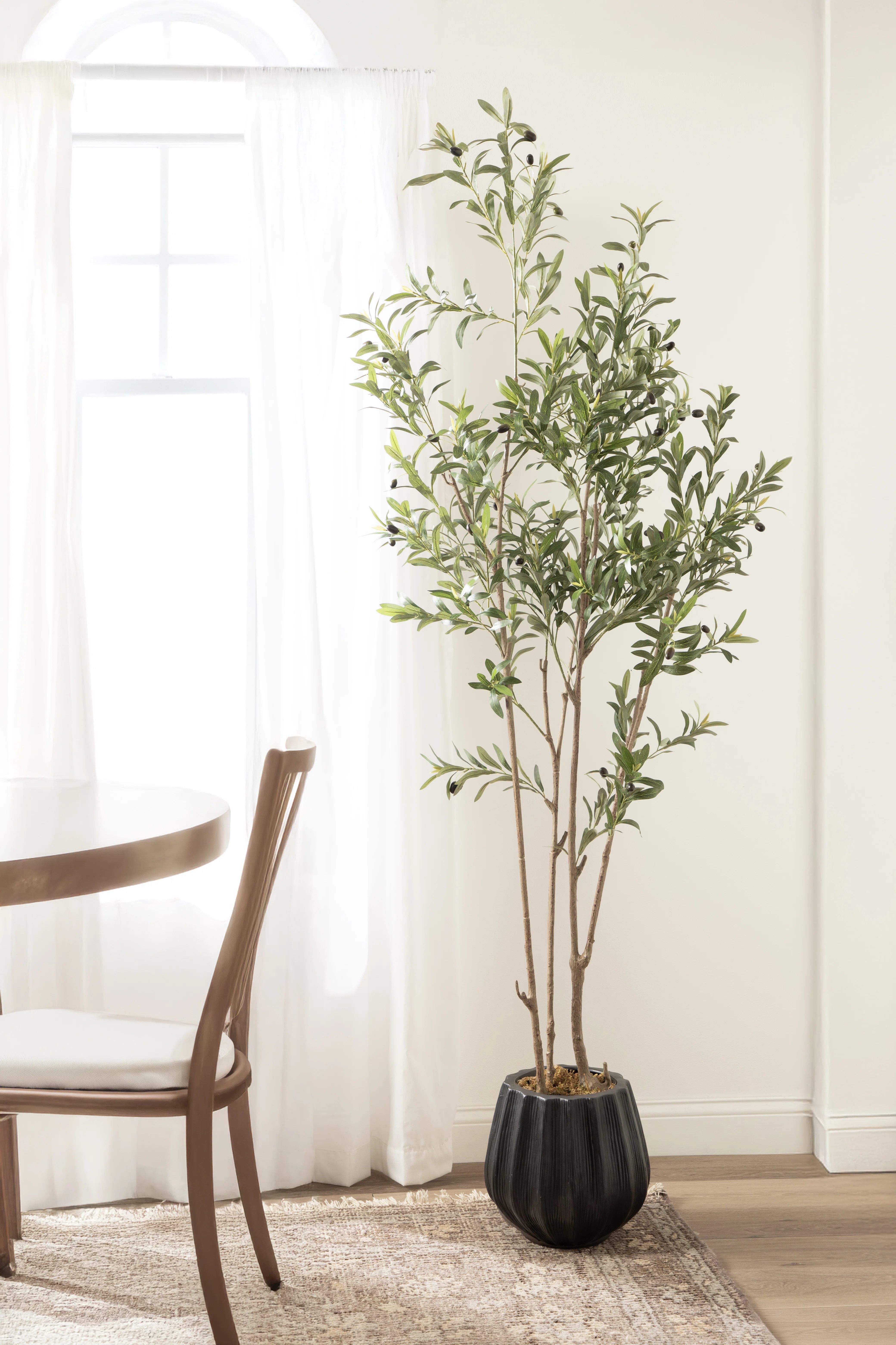 Oliveira Faux Olive Tree with Claudel Scalloped Planter Pot | Wayfair North America