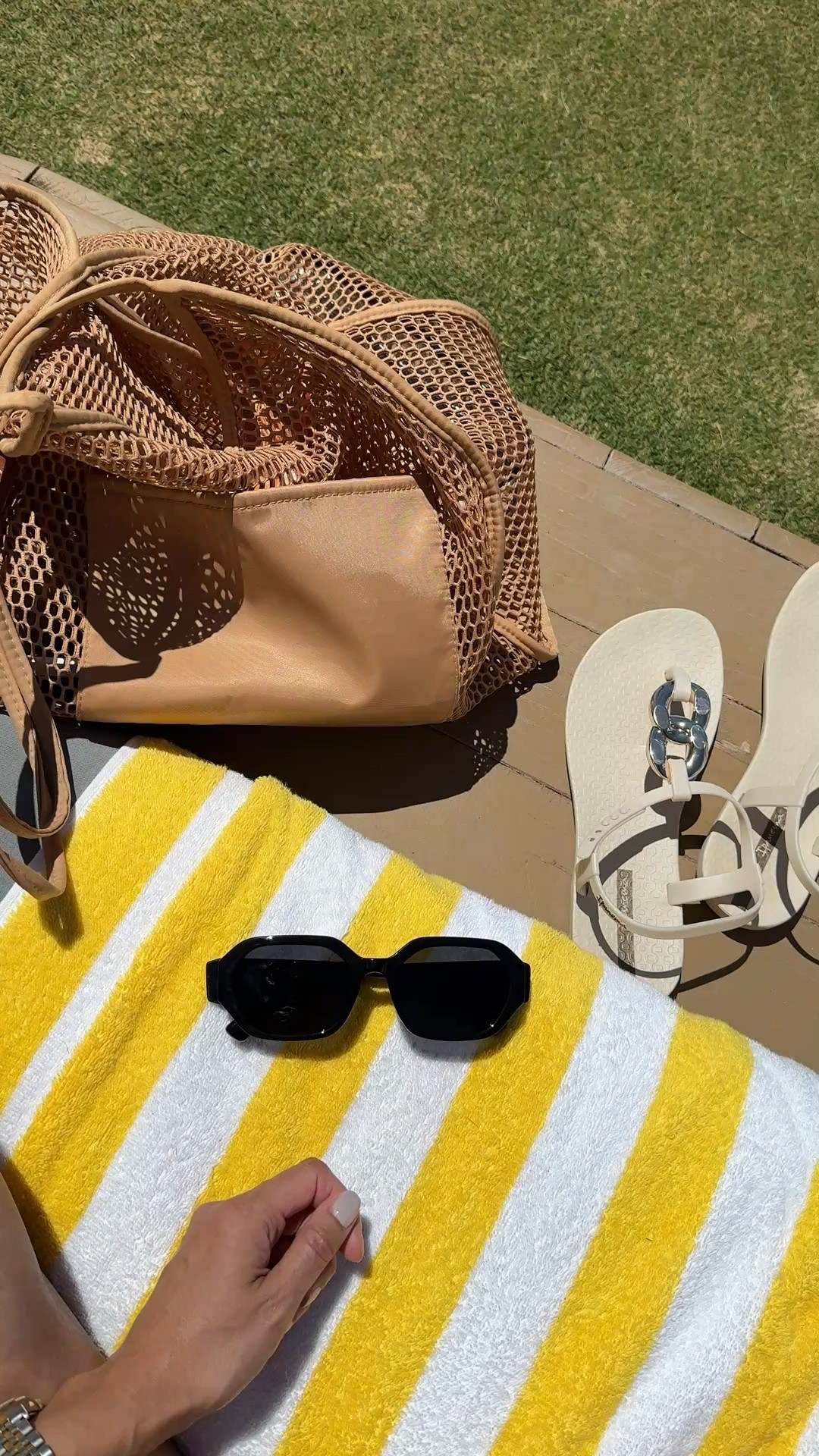 Vacation. Beach. Pool. 
My warm weather vacation essentials. 
Mesh tote bag. 
Sunglasses that are great for the price. 
Sandals that go from pool and beach to restaurant  

#LTKTravel #LTKOver40 #LTKFindsUnder50