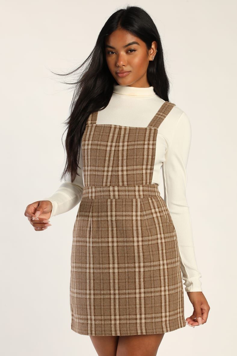 Plaid to Be Yours Brown Plaid Pinafore Mini Dress | Lulus (US)