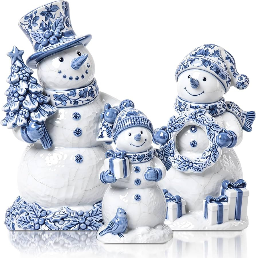 Suzile 3 Pcs Christmas Chinoiserie Snowman Decorations Wooden Indoor Decor | Amazon (US)