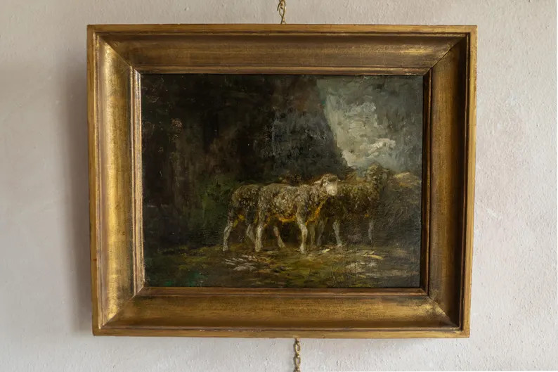 Antique Sheep Oil Painting, Antique French Impressionist Sheep in Barn, Antique Impressionist Far... | Etsy (US)