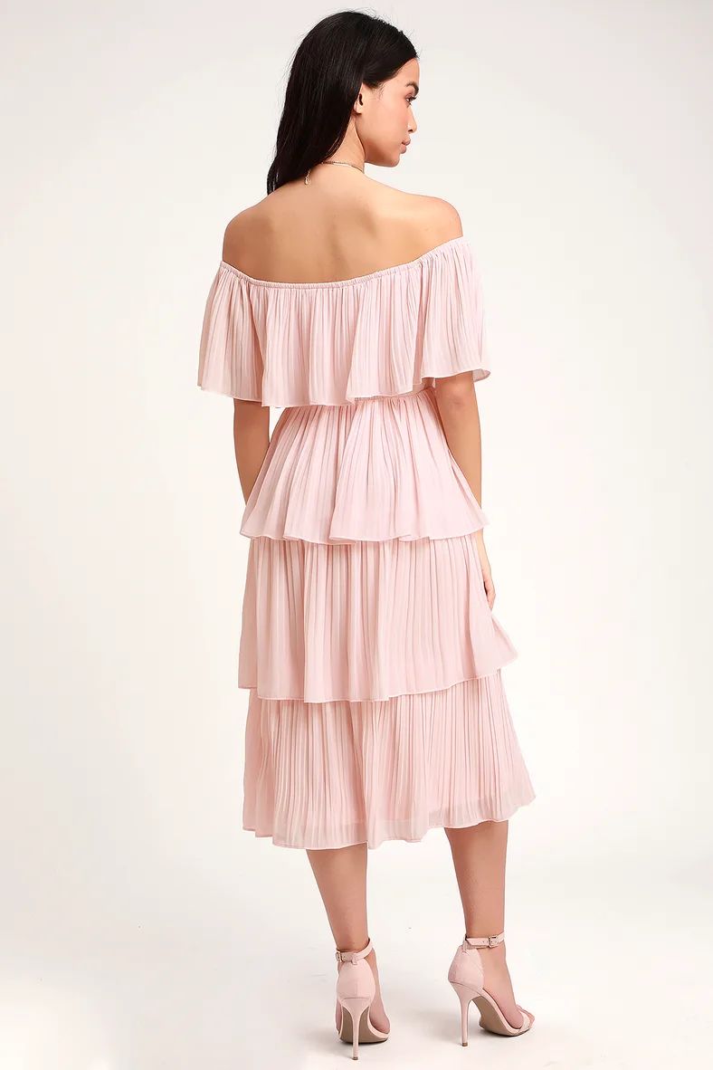 Gala Ready Blush Pink Off-the-Shoulder Ruffle Midi Dress | Lulus (US)