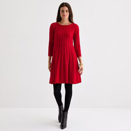 Jessica Howard Womens 3/4 Sleeve Sweater Dress, Petite Medium, Red | JCPenney