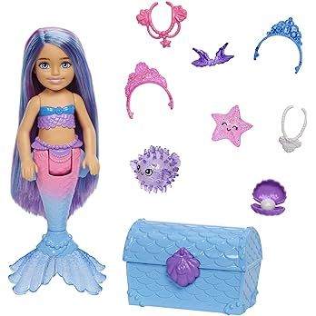 Barbie Mermaid Power Doll & Accessories, Chelsea Small Doll with Blue & Purple Hair, 2 Ocean Pets... | Amazon (US)
