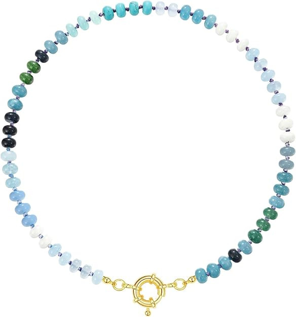 KissYan Beaded Gemstone Necklace for Women, Colorful Boho Bead Choker Natural Stone Surfer Beach ... | Amazon (US)
