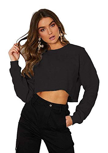 Kyerivs Crop Sweatshirt For Women Crewneck Long Sleeve Workout Tops-Black-Medium | Amazon (US)