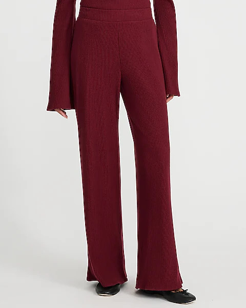 Cozy Ribbed High Waisted Pull On Wide Leg Pant | Express