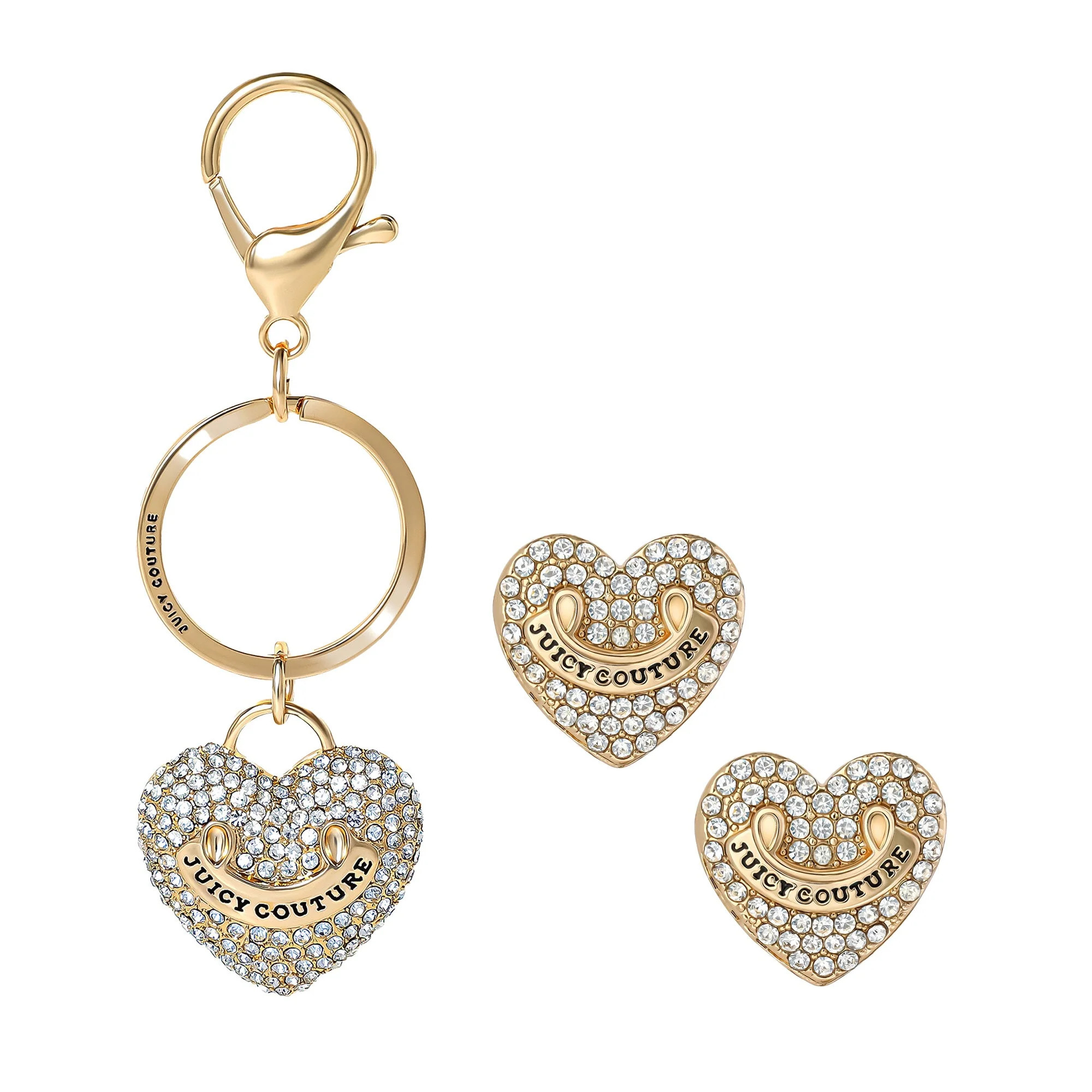 Gold-Tone Pave Heart Keychain Bag Charm & Earrings Set | Juicy Couture