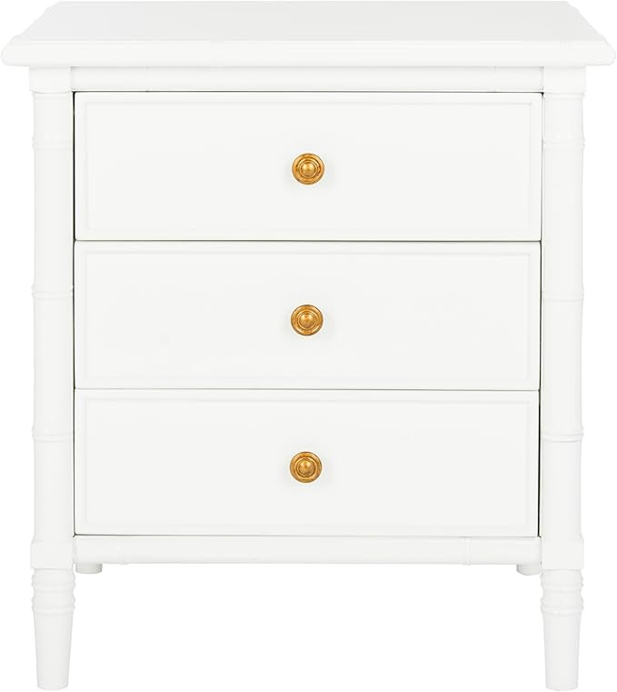Safavieh Home Collection Mina Modern Coastal 3 Drawer 25" Bamboo Nightstand, White | Amazon (US)