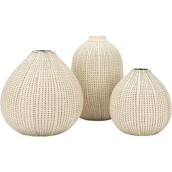 Creative Co-Op White Stoneware Vases with Textured Black Polka Dots (Set of 3 Sizes) | Amazon (US)