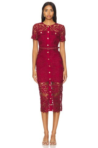 self-portrait Red Guipure Lace Button Midi Dress in Red from Revolve.com | Revolve Clothing (Global)