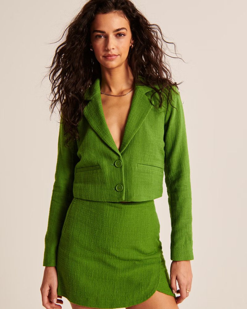 Cropped Tweed Blazer | Green Blazer | Green Jacket Jackets | Workwear | Work Outfit | Abercrombie & Fitch (US)