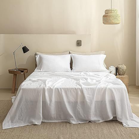 Simple&Opulence 100% Linen Sheet Set Solid Color-4 Pcs Washed French Linen Bed Sheets(1 Flat Shee... | Amazon (US)