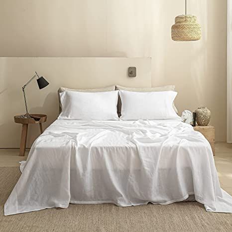 Simple&Opulence 100% Linen Sheet Set Solid Color-4 Pcs Washed French Linen Bed Sheets(1 Flat Shee... | Amazon (US)