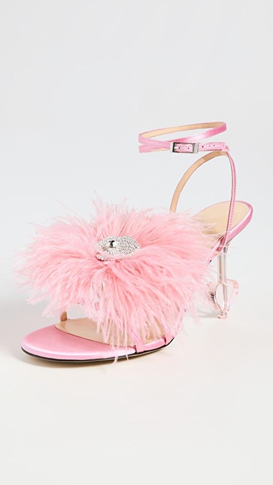 MACH & MACH Feather Trimmed Satin Sandals | SHOPBOP | Shopbop