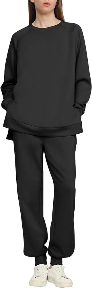 ANRABESS Women 2 Piece Outfits Sweat Set Crewneck Sweatshirts Jogger Sweatpants 2023 Fall Trendy Lou | Amazon (US)
