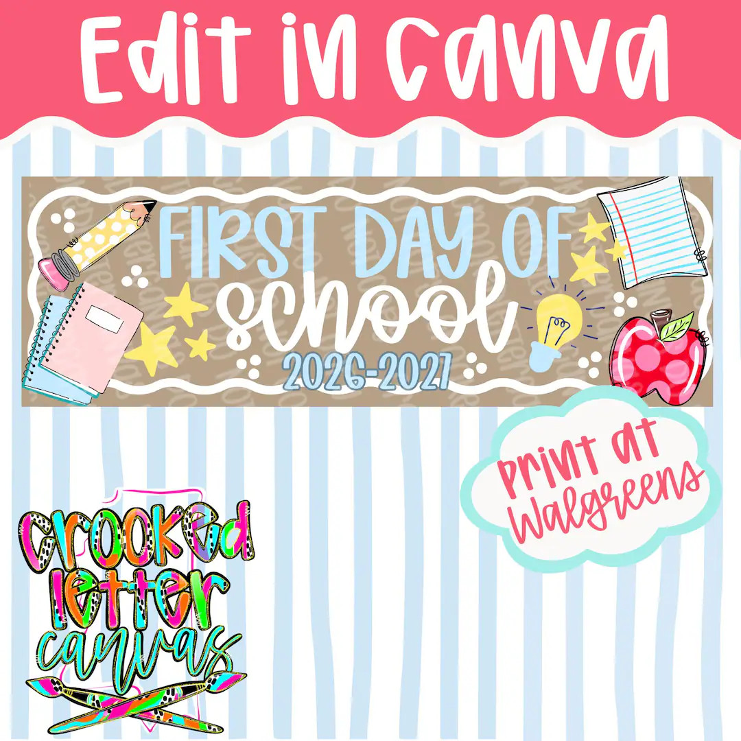 First Day of School Banner Template | Editable Canva, 2x6 ft (Print at Walgreens) | Etsy (Global)