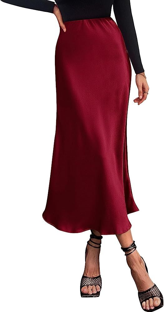 BTFBM 2023 Women's Long Satin Summer Fall Skirt Silk Elegant High Waist Cocktail Party Wedding Fl... | Amazon (US)