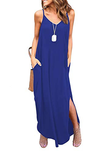 HUSKARY Women's Summer Casual Sleeveless V Neck Strappy Split Loose Dress Beach Cover Up Long Cam... | Amazon (US)