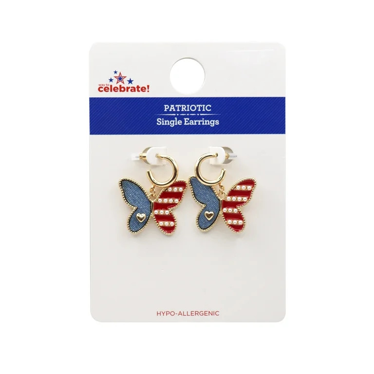 Way to Celebrate Americana Goldtone Mini Hoop with Butterfly Earring | Walmart (US)