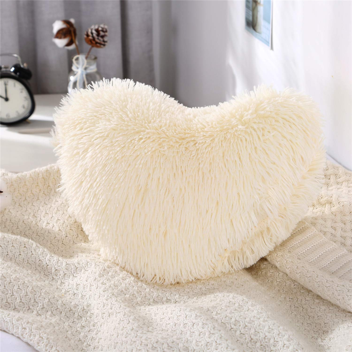MOOWOO Fluffy Heart Pillow, Shaggy Plush Faux Fur and Sherpa, Cute Soft Throw Cushion, Valentines... | Amazon (US)