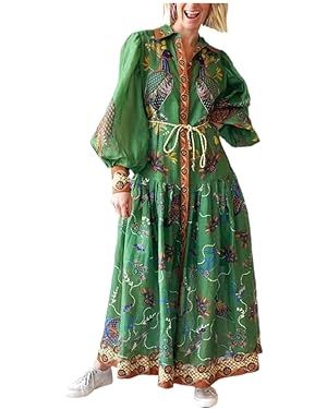 Autumn Printed Cardigan, Printed Large Swing Long Sleeved Dress, Women's Oversized Dress, Retro L... | Amazon (US)