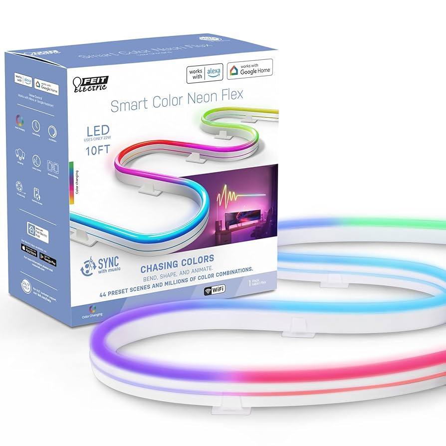 Feit Electric Smart Neon Strip Lights 10FT, Flexible RGBW Color Chasing LED Light Strip, 2.4GHz W... | Amazon (US)