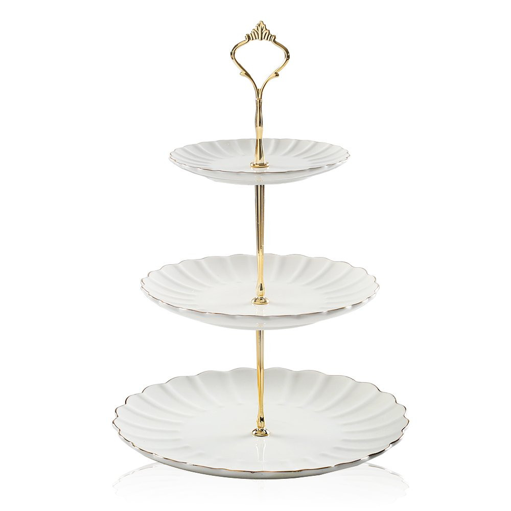 Sweejar 3 Tier Ceramic Cake Stand Wedding, Dessert Cupcake Stand for Tea Party Serving Platter (W... | Amazon (US)