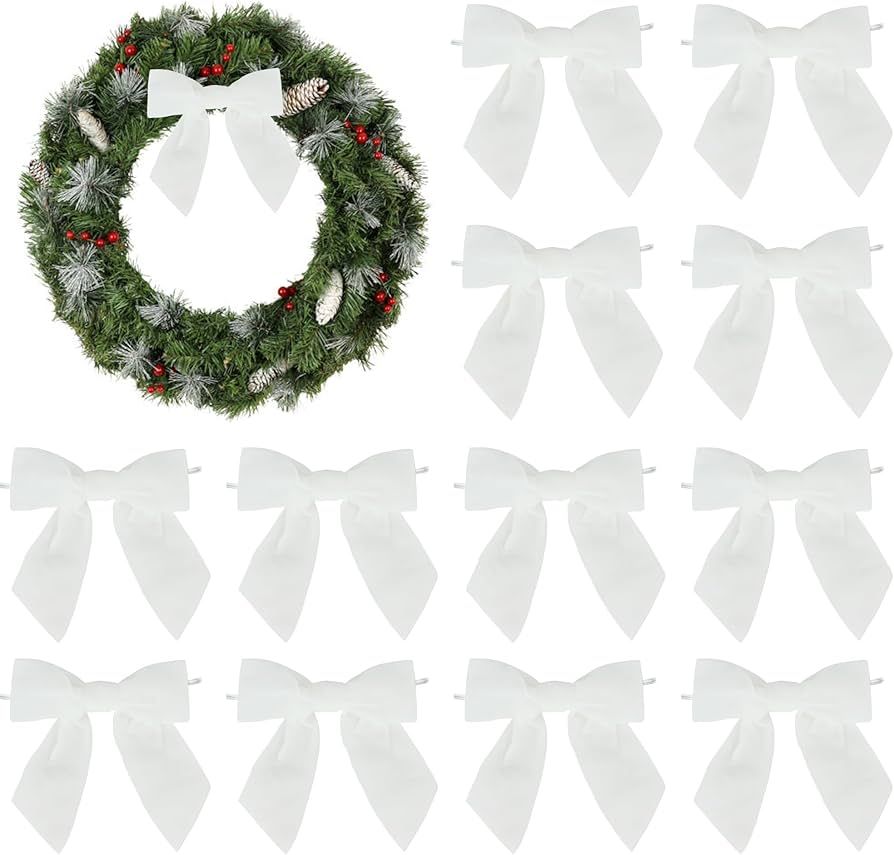 AIMUDI White Velvet Bows 4.5" White Christmas Bows for Tree Premade White Bows for Wreaths Twist ... | Amazon (US)