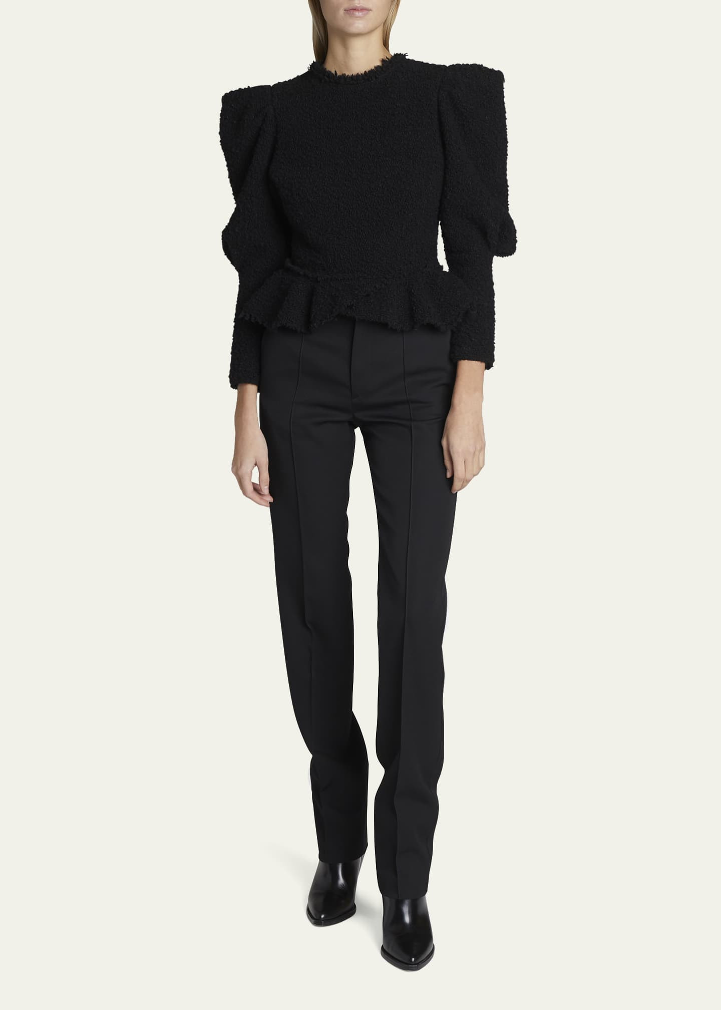 Isabel Marant Giamili Boucle Puff-Sleeve Peplum Top | Bergdorf Goodman