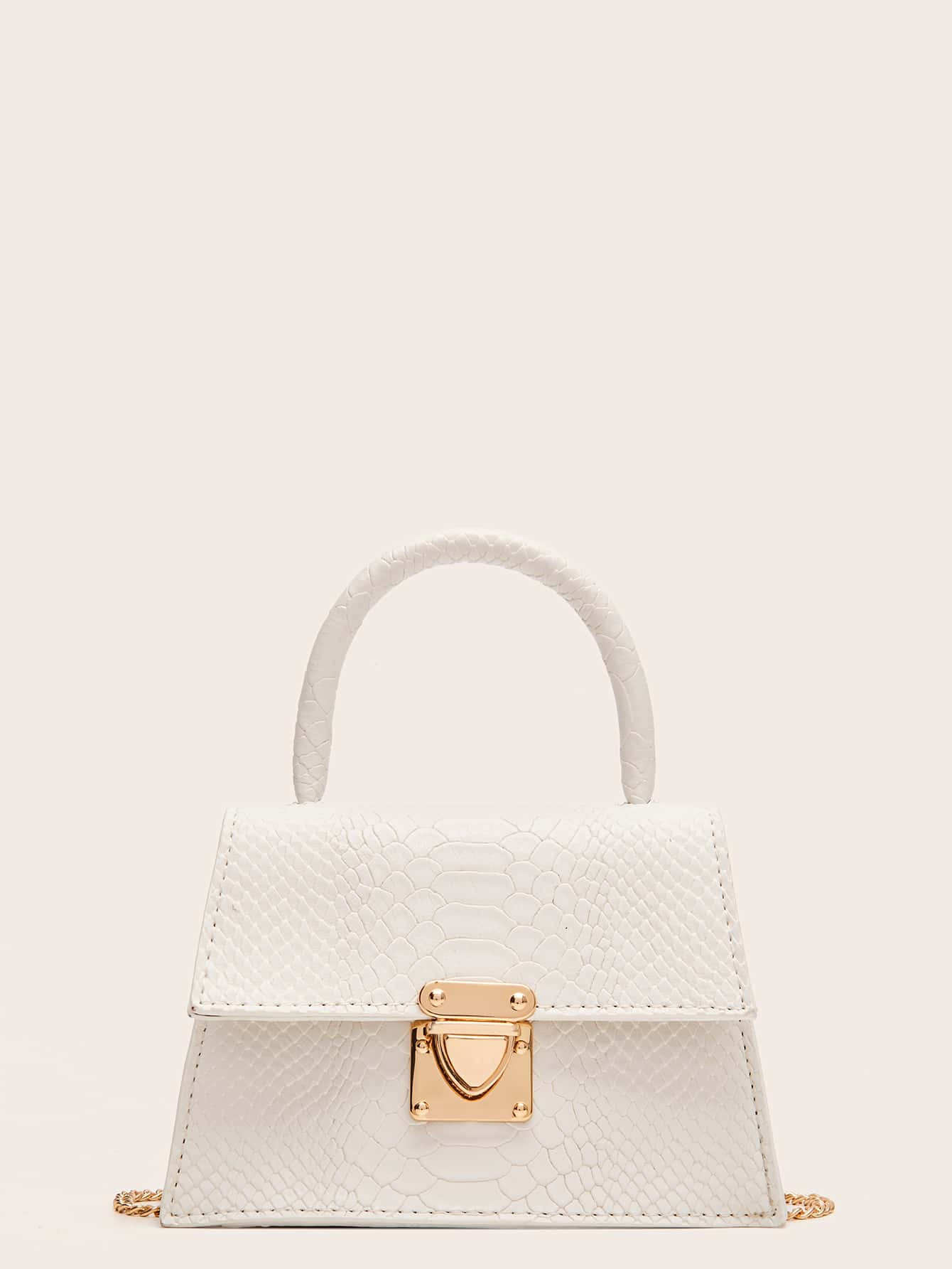Snakeskin Push Lock Satchel Bag | SHEIN