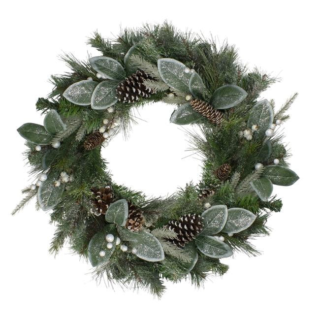 24 in. Frosted mixed Pine & Glitter White Berry Artificial Christmas Wreath - Unlit | Walmart (US)