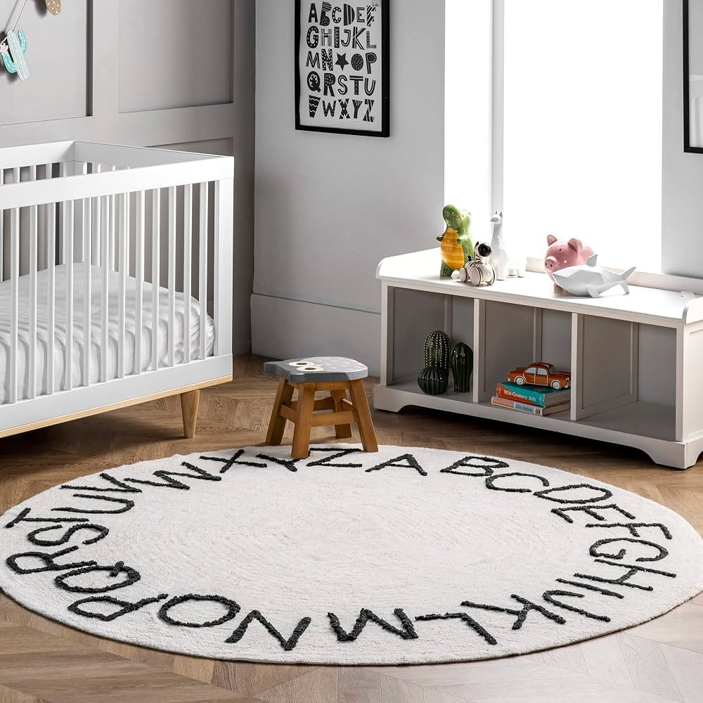 nuLOOM Kids Washable Round Alphabet Rug, 6' Round, Ivory | Amazon (US)