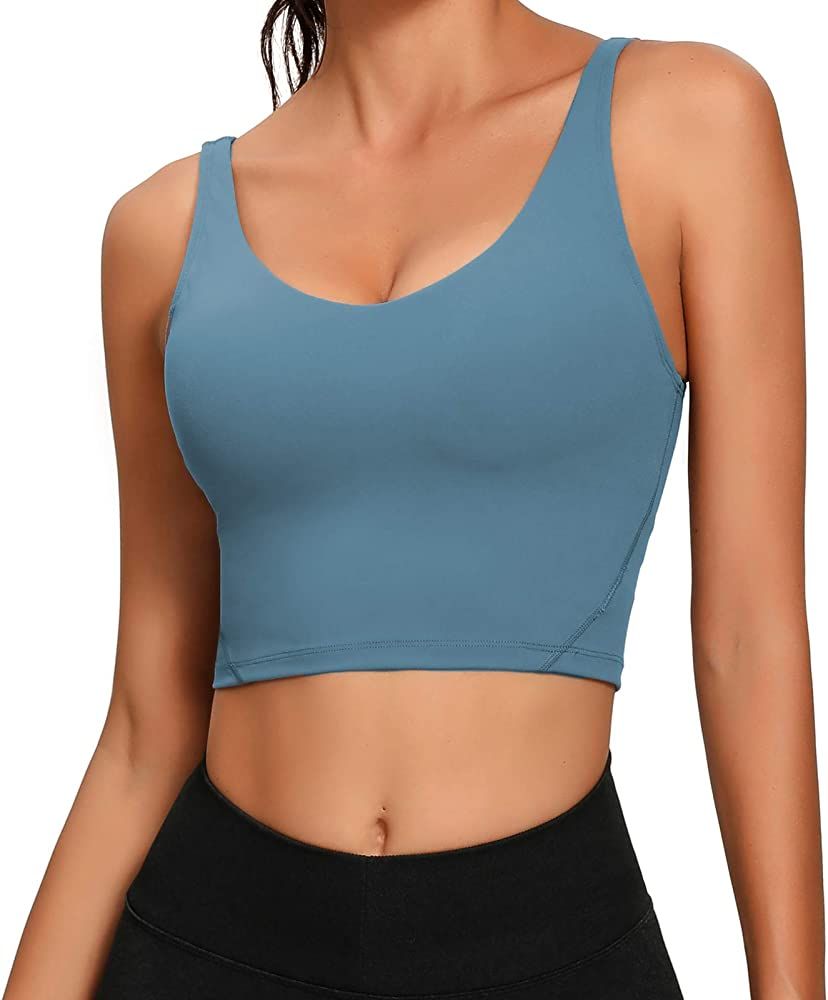 Women Sports Bra Longline Crop Tank Top Padded Workout Running Yoga | Amazon (US)