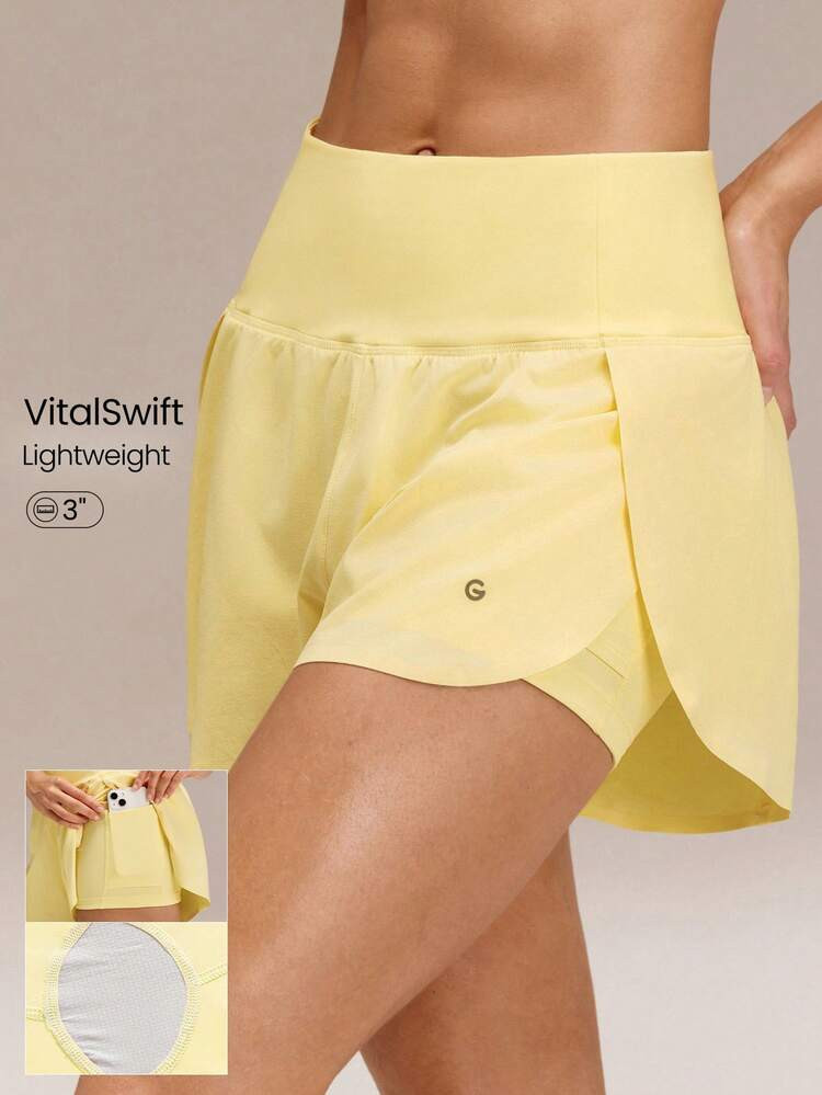 GLOWMODE 3'' VitalSwift Quick-Dry High Slit Adjustable Drawstring Waist Shorts With Built-In Shorts Side Pockets Non-Slip Grips Running Gym Workout | SHEIN