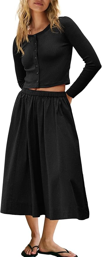 Panadila Womens 2 Piece Skirt Sets Matching Lounge Sets | Two Piece Outfit, Ribbed Button Down Ca... | Amazon (US)