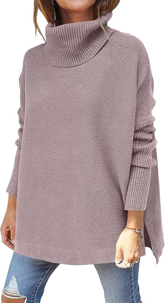 ANRABESS Women's Oversized Turtleneck Batwing Sleeve Spilt Casual Loose Knit Tunic Pullover Sweat... | Amazon (US)
