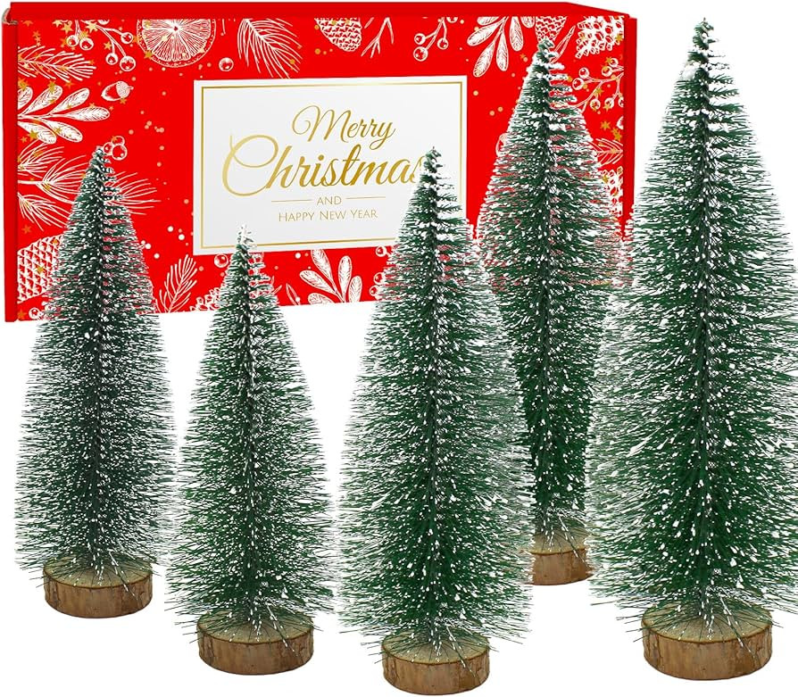 5PCS Small Christmas Trees, Bottle Brush Christmas Trees Mini Sisal Snow Frost Trees Pine Trees w... | Amazon (US)