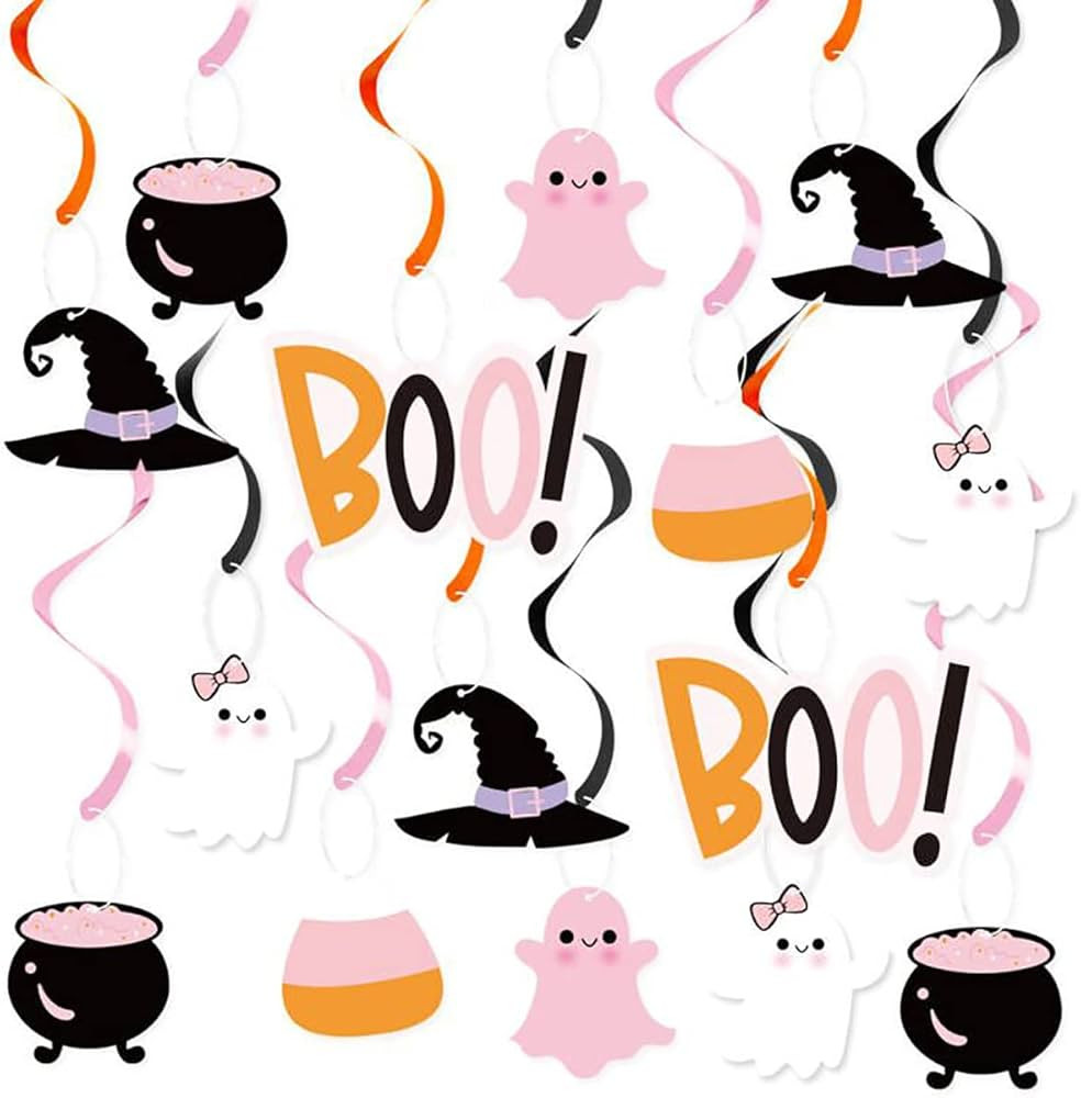 20Pcs Halloween Party Hanging Swirl,Cute Pink Ghost Sugar Bat Boo Ceiling Hanging Streamers for H... | Amazon (US)