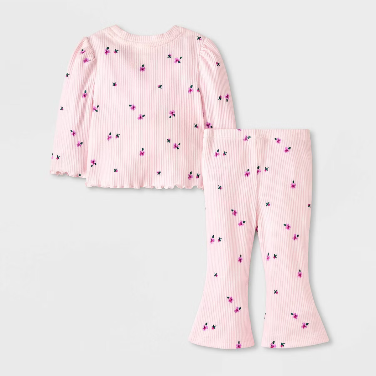 Baby Girls' Floral Cozy Ribbed Top & Bottom Set - Cat & Jack™ Light Pink | Target