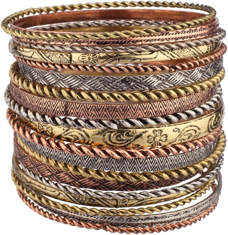 Lux Accessories Flower Mixed Metal Aztec Multi Bangle Set | Amazon (US)