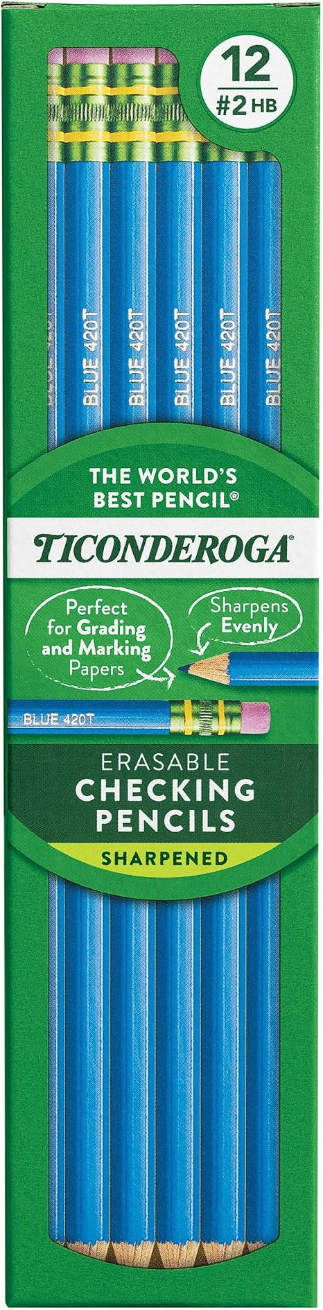 Ticonderoga Erasable Checking Wood-Cased Pencils, Pre-Sharpened, Blue, 12 Count | Amazon (US)