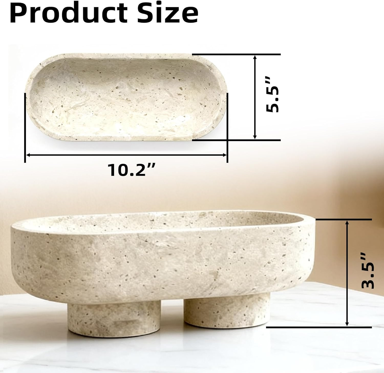 Natural Oval Travertine Decorative Bowl,Marble Friut Bowl with 2 Legs,Vanity Decorative Tray, Kit... | Amazon (US)