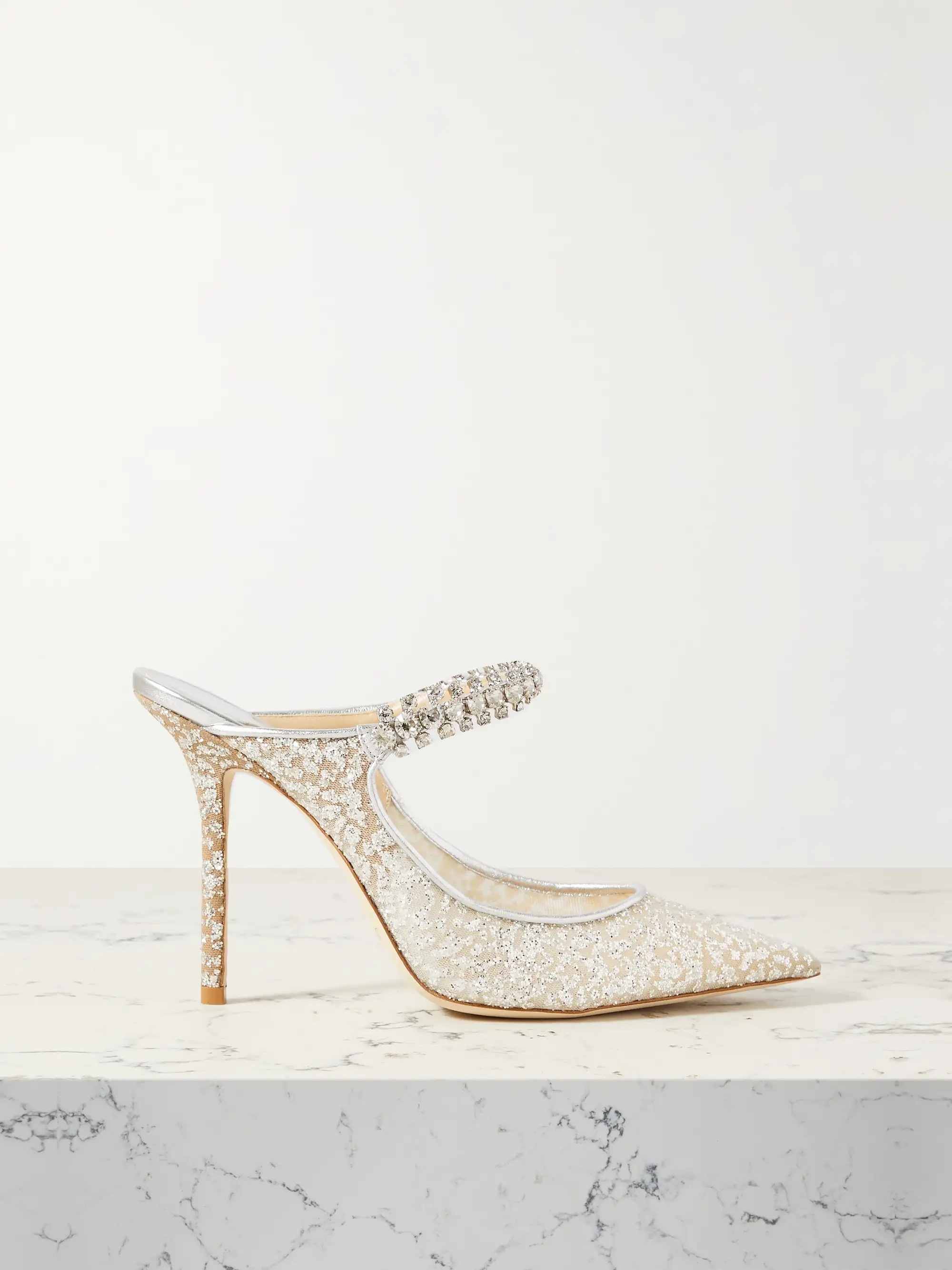 Silver Bing 100 neon PVC and crystal-embellished satin mules | JIMMY CHOO | NET-A-PORTER | NET-A-PORTER (US)