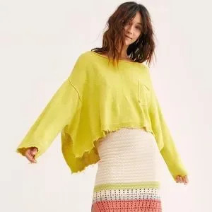 free people  prism oversized linen blend knit pullover in lemon zest, size small | Poshmark
