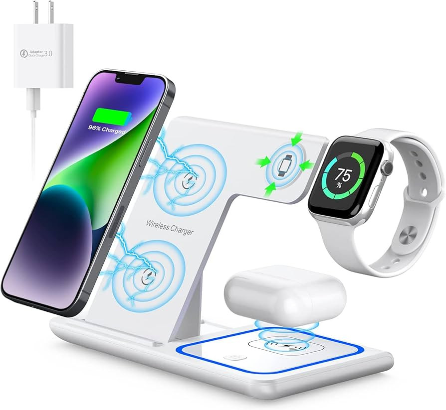 Wireless Charger,MILDILY 3 in 1 Wireless Charging Station for Apple iPhone/iWatch/Airpods, iPhone... | Amazon (US)