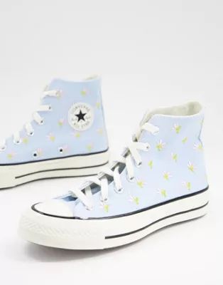Converse Chuck 70 Hi floral embroidered trainers in blue | ASOS | ASOS (Global)