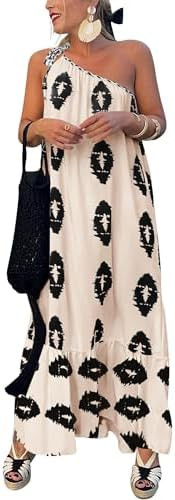 PRETTYGARDEN Women's 2026 Summer One Shoulder Maxi Dress Printed Flowy Boho Long Sundresses Sprin... | Amazon (US)